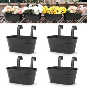4pcs Large Hanging Flower Pots, Metal Iron Wall Planter Indoor/Outdoor